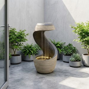 Fontaine cascade moderne autoportante en résine avec <span class=keywords><strong>rideau</strong></span> d'eau et éclairage LED, résistante aux intempéries pour usage intérieur/extérieur (vente en gros) - Product Image 3