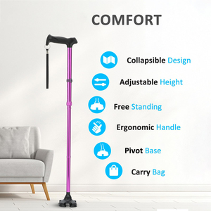 Canne de marche confortable avec poignées en T, portable, pliable, légère, canne pliante pour hommes et femmes - Product Image 5