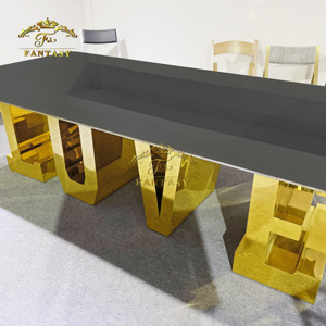 Bộ Bàn Ăn Sang Trọng Mặt Kính Nền Tình Yêu Màu Vàng Thép Không Gỉ Hình Chữ Nhật Mới Nhất 2022 - Product Image 5