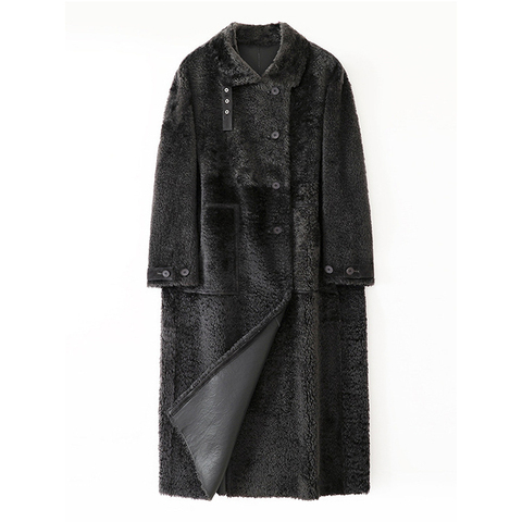 595 Winter New Style Single-breasted Extra-long Raglan Wool Curly Fur Coat Leather Coat for Women