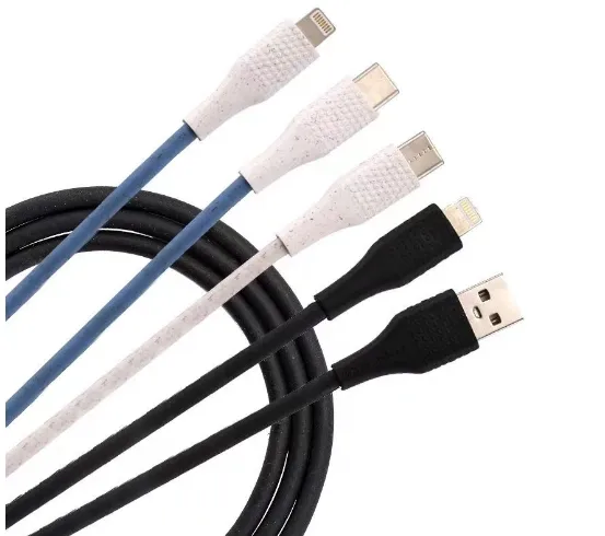 Cabo de dados biodegradável tipo C para cabo USB, cabo de dados micro ecologicamente correto, canudo de trigo