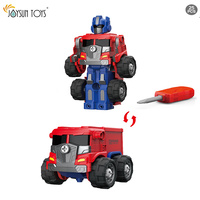 Mainan Edukatif JOYSUN TOYS, Robot Transformasi Kendaraan Teknik Plastik Rakitan Manual untuk Anak Laki-laki Usia 5+