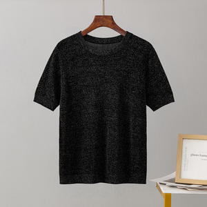 เสื้อยืดถักคุณภาพสูงจากโรงงาน เสื้อถักแขนสั้นผู้หญิงแบบสั่งทำ เสื้อคอกลมลำลองสำหรับฤดูร้อน - Product Image 3