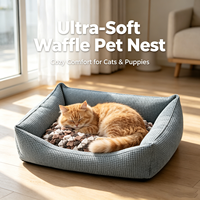 Lit pour animaux de compagnie moderne Waffle Cuddler, nid douillet pour chien et chat, avec support dorsal surélevé, housse amovible, en peluche, lavable en machine, pour intérieur, maison, bureau