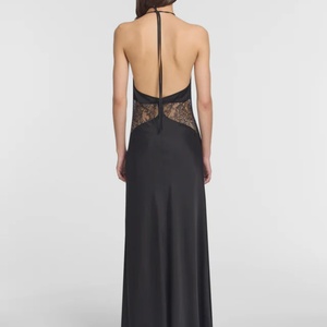 Vestidos de moda para mujer, elegantes, negros, largos, con cuello halter y ribete de encaje - Product Image 2