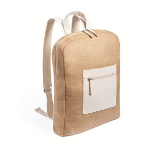 Sac à dos scolaire en lin, jute et coton personnalisé avec logo pour l'école, le camping en plein air, la randonnée et les voyages - Product Image 3