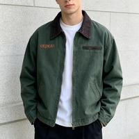 Veste de travail ample à simple boutonnage style Detroit avec fermeture éclair, streetwear brodé
