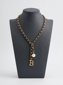 Collana Trendy KAVNAR Placcata Oro con Catena Intrecciata in Pelle, Ciondolo con Lettera B e Accento di Perla per Uso Quotidiano Femminile - Product Image 2