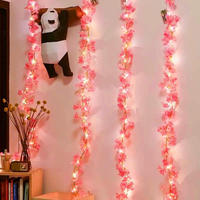 Bestseller Künstliche Rosa Kirschblüten-Lichterkette LED-Kupferdraht-Lichterkette Batteriebetriebene Feenlichter