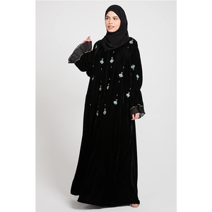New Style <b>Abaya</b> Velvet patchwork chiffon fabric with sequin embroidery technique Straight Maxi Muslim Women <b>Abaya</b> dress - Product Image 1