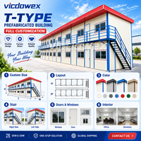 VICDOWEX Maison préfabriquée de luxe contemporaine en forme de T, isolation thermique, caractéristiques ignifuges, bureaux de projet, longue durée