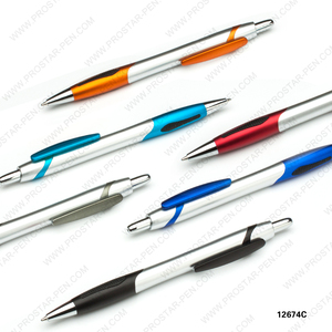 Bonne qualité argent couleur <span class=keywords><strong>carrosserie</strong></span> garniture poignée en caoutchouc cliquez d'entreprise stylo à bille - Product Image 2