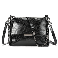 Sac fourre-tout en cuir véritable noir avec chaîne, bandoulière, sac à main, portefeuille à rabat pour usage quotidien