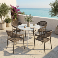 Chaise de salle à manger d'extérieur moderne en rotin PE tressé à la main, dossier incurvé, structure en acier thermolaqué, fauteuil de jardin, patio, parc, empilable