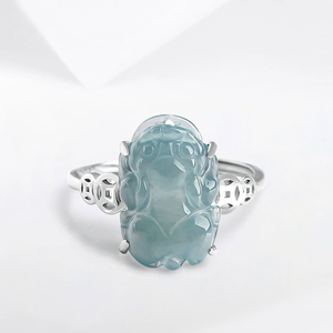S925 <b>silver</b> <b>set</b> with natural A-grade jadeite blue water fox-shaped ice-quality jadeite female <b>ring</b> with adjustable size - Product Image 3