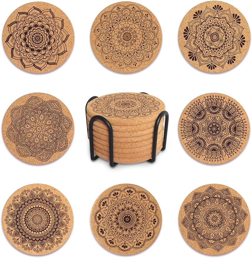 Logo Cork Tea & Beer Coaster Mat Natural Placemat Insulation Pads Wood Color Musen Round Asian Zen Style Environmental Friendly