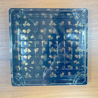 Boîte à sushi jetable personnalisée avec couvercle, design feuille d'or, en PET recyclé, couleur personnalisée, adaptée aux nouilles, pizzas et sandwichs