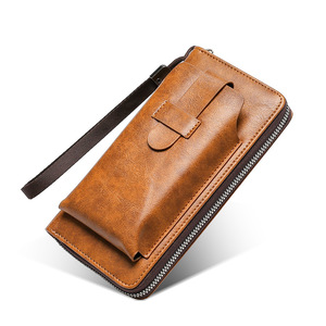 Portefeuille en cuir pour homme, pochette de marque pour téléphone, double fermeture éclair, portefeuille de luxe, pochette en cuir, grande capacité - Product Image 1