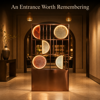 Paravent lumineux LED personnalisé pour hôtel, bar, restaurant, hall d'entrée - Panneau circulaire rétroéclairé avec cadre en cuivre