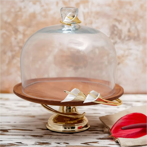 Best Selling Wedding Ware Cake Serving <b>Stand</b> Wooden Cake <b>Stand</b> With Gold Calla Lily Design and Lid <b>Cupcake</b> Snacks Serving <b>Stand</b> - Product Image 1