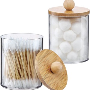 Paquete de 4 dispensadores de hisopos, tarros de plástico tipo boticario, organizadores de maquillaje para tocador, almacenamiento, recuerdos para fiestas - Product Image 2