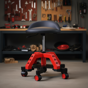 Tabouret d'atelier pneumatique pivotant à roulettes avec rangement pour outils, roulettes rouges - Product Image 2