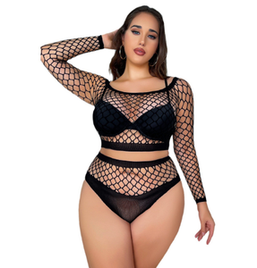 Bikini de <span class=keywords><strong>Dos</strong></span> Piezas Talla Grande, Lencería Divertida para Mujer con Malla de Pesca, Body de Malla Sexy para Mujer - Product Image 5