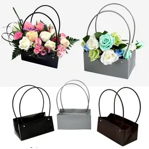 Wholesale Custom Handmade Waterproof Square Rectangular Bouquet Box Basket Packaging Cardboard Paper Gift Kraft Flower Boxes