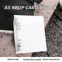 Protège-cartes Kpop A5 en acrylique transparent avec fermeture à bouton-pression, recharge de pages à 6 trous pour classeur à anneaux