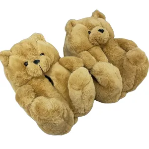 Flauschige warme benutzer definierte Teddybär Plüsch Tierhaus Hausschuhe Neuheit Tier geformt Plüsch Teddybär Hausschuhe