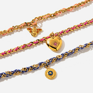 สร้อยข้อมือแฟชั่น จี้รูปหัวใจโลหะผสมสังกะสี ประดับด้วยพลอยสีชมพู ของขวัญเครื่องประดับ - Product Image 1