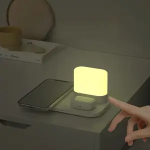 2024 NEW 15W Qi Mobile 3in1 LED WIRELESS CHARGER Desktop Charging Station With Led Night Light For Android Iphone Headset