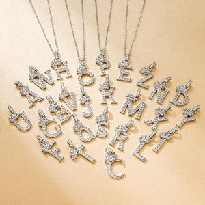 Kalung liontin rantai kalung untuk wanita, kalung liontin rantai kerah berlapis emas personalisasi mahkota zirkonia kubik 26 huruf awal untuk wanita - Product Image 4