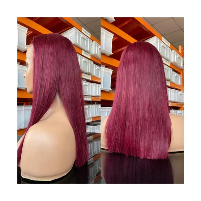 Wholesale Hd Lace Wig 100% Virgin Human Hair Colored Wigs,Best Frontal Bone Straight 99J Wig Original Human Hair,Women Lace Wig