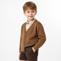 Individuelles LOGO Kinder-Strickjacke Gerippter Langarm-V-Ausschnitt Einfarbig Lässig Winter Herbst Polyester OEM & ODM Fabrik