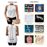Camiseta sin Mangas Blanca de Algodón Ligero 100% Algodón para Mujer, Personalizable al por Mayor, Cuello Halter con Pliegues, Holgada y Larga