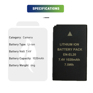 <span class=keywords><strong>Batterie</strong></span> numérique de remplacement pour appareil photo 7,4 V 1020 mAh EN-EL20 VFB11601 EN-EL20a Coolpix P950 1 V3 Coolpix P1000 - Product Image 2