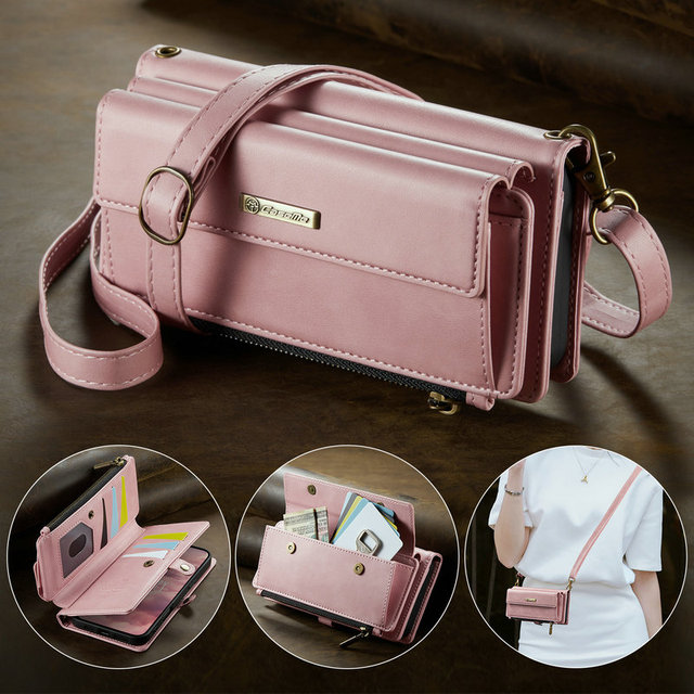 CaseMe New Arrival Crossbody PU Leather Wallet Case with Wireless Charging for iPhone 14 Pro Max Luxury Design