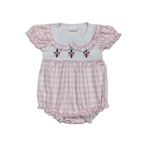 ชุดรอมเปอร์เด็กทารกหญิง RTS ผ้าฝ้ายผสมสแปนเด็กซ์ พิมพ์ลายอีสเตอร์ "พระองค์ทรงฟื้นคืนชีพ" พร้อมโบว์น่ารักสำหรับพี่น้อง  ชุดบับเบิ้ลรอมเปอร์สำหรับฤดูใบไม้ผลิ - Product Image 1