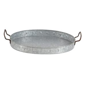 Bandeja de servicio galvanizada Vintage clásica Bandeja de servicio galvanizada Bandeja de metal de centro de mesa de granja - Product Image 1