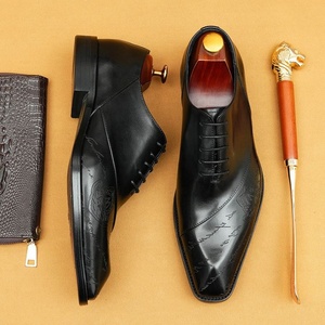 Men's Genuine Leather Pointed Toe Oxfords <b>Height</b> <b>Increasing</b> Office Career Dress <b>Shoes</b> With Embossed Print Pattern - Product Image 2