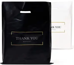 9x12 Plastic thank you bag die cut plastic bags, Shopping Bags for Boutique, Stores, Black