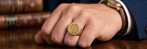 DIVYORO Gold Finish Men <b>Ring</b> Copper and Brass Fashion Jewelry Classic <b>Statement</b> Finger <b>Ring</b> for Modern and Traditional Styling - Product Image 2