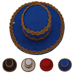 Gold Lace Trim 3D Embroidery Image Style <b>Flat</b> Top <b>Hat</b> for Royal Ceremony Wedding Travel & Stage Performance - Product Image 1