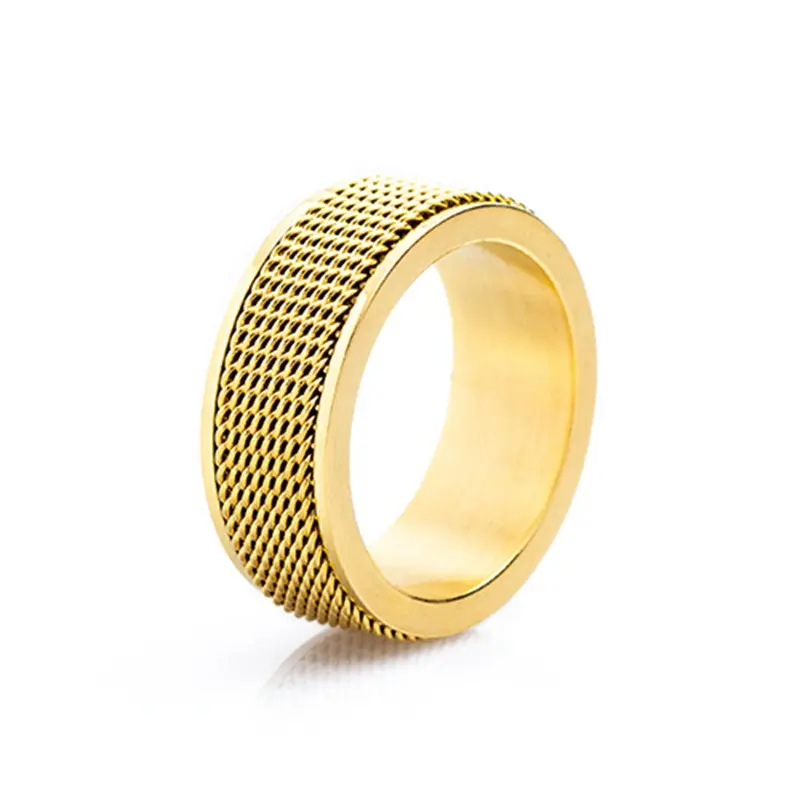 Yiwu Daicy Hoge Kwaliteit Angst Verlichting Roterende Ring Titanium Stalen Geweven Mesh Ketting Ring Voor Mannen Ring Groothandelsprijs