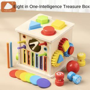 Coffre au trésor multifonctionnel en bois pour enfants, jouet éducatif pour les doigts, apprentissage cognitif, huit en un, pour les enfants de 4 à 6 ans - Product Image 4