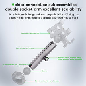 FANAUE-150F antivol vélo/<span class=keywords><strong>moto</strong></span> <span class=keywords><strong>support</strong></span> de téléphone avec pour <span class=keywords><strong>RAM</strong></span> monte B taille rotule Double prise bras caractéristiques flexibles - Product Image 4