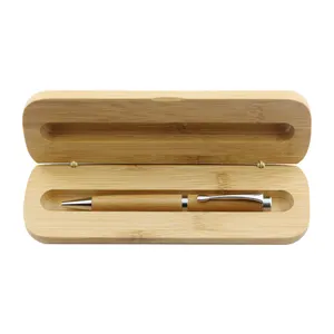 Recyclebaar Houten Pen Case Met Twist Pen Handgemaakte Originele Bamboe Palissander Hout Balpen Met Zilveren