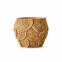 Pot de fleurs bohème en ciment avec texture imitation rotin, pot rond pour table, pour la décoration intérieure, le jardin et les cadeaux