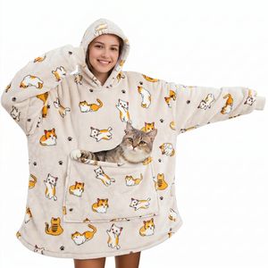 Manta con capucha de forro polar grueso, tipo jersey de franela, para abrazar, estilo europeo-americano - Product Image 5